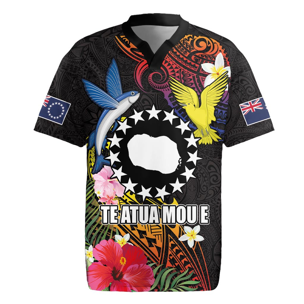 Cook Islands Independence Day Rugby Jersey Maroro and Kakaia with Hibiscus Flower Polynesian Pattern