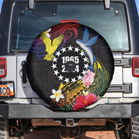 Cook Islands Independence Day Spare Tire Cover Maroro and Kakaia with Hibiscus Flower Polynesian Pattern LT03 Black - Polynesian Pride