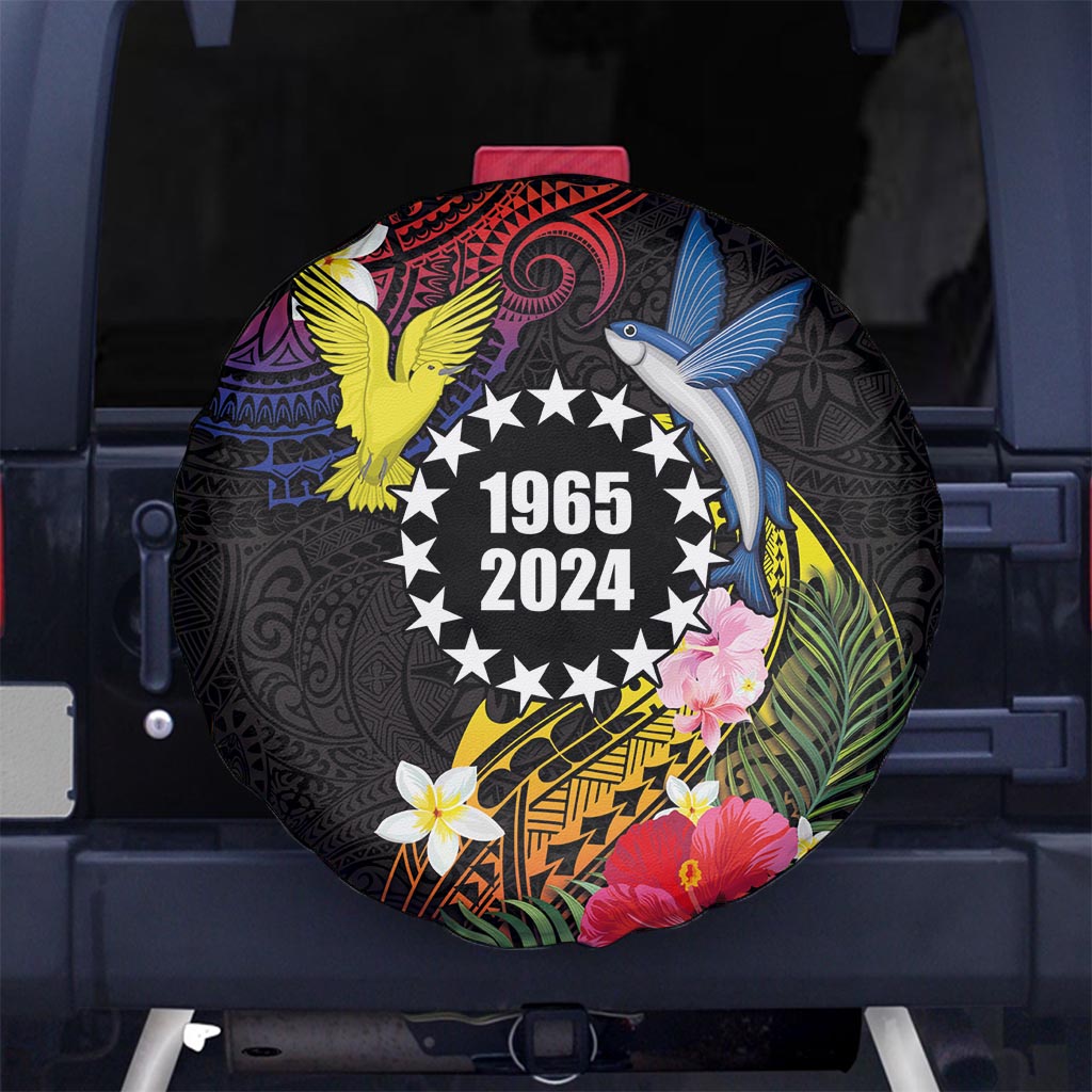 Cook Islands Independence Day Spare Tire Cover Maroro and Kakaia with Hibiscus Flower Polynesian Pattern LT03 - Polynesian Pride