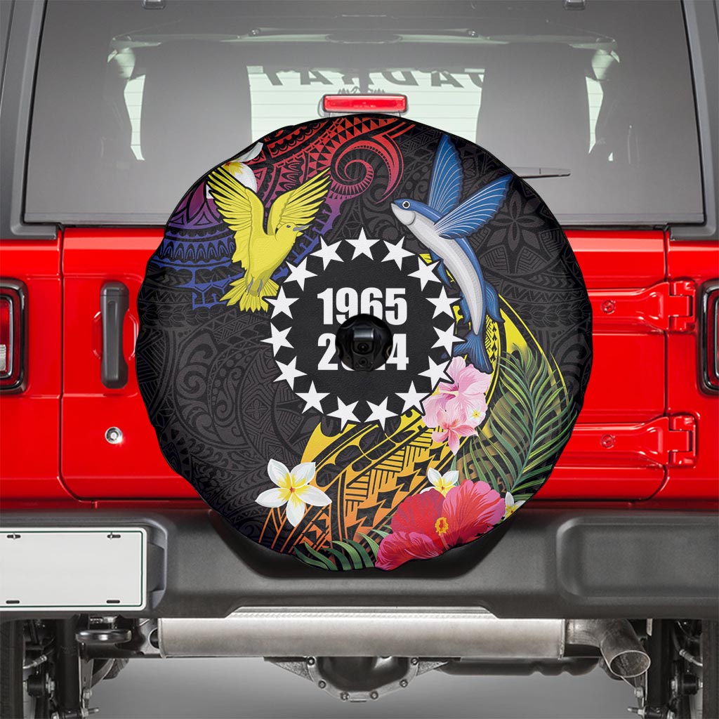 Cook Islands Independence Day Spare Tire Cover Maroro and Kakaia with Hibiscus Flower Polynesian Pattern LT03 - Polynesian Pride