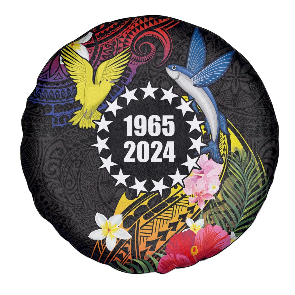Cook Islands Independence Day Spare Tire Cover Maroro and Kakaia with Hibiscus Flower Polynesian Pattern LT03 - Polynesian Pride