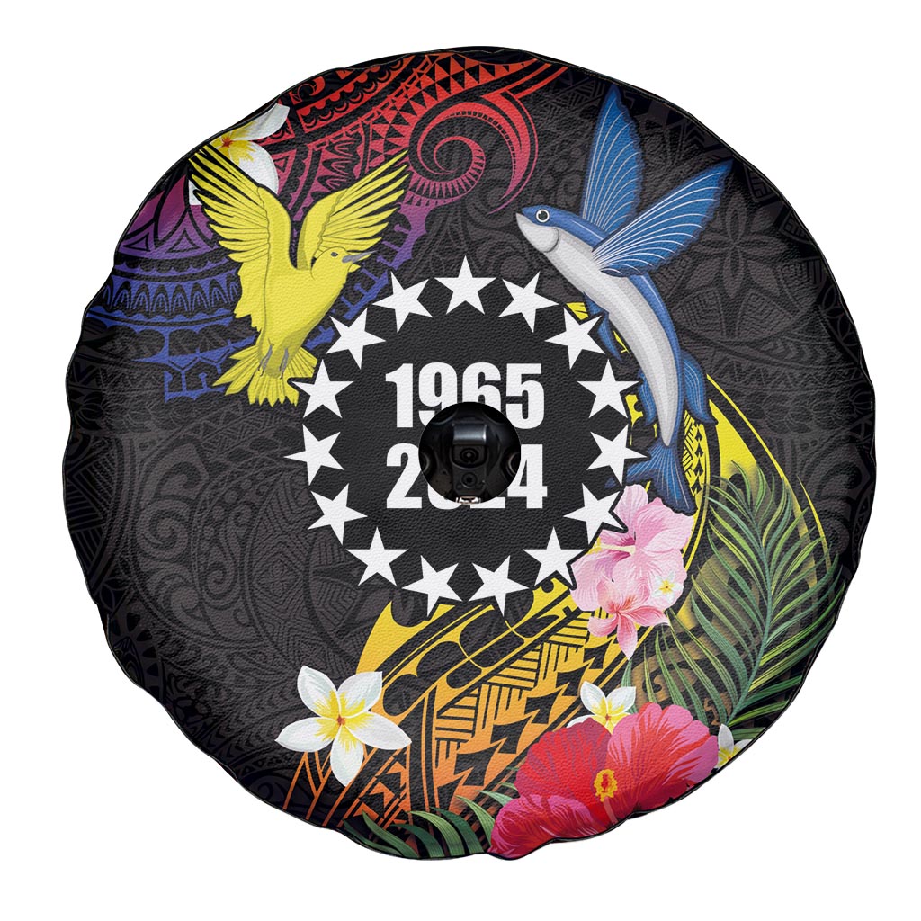 Cook Islands Independence Day Spare Tire Cover Maroro and Kakaia with Hibiscus Flower Polynesian Pattern LT03 - Polynesian Pride