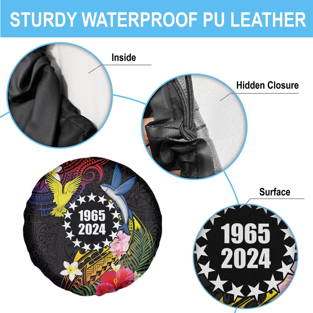 Cook Islands Independence Day Spare Tire Cover Maroro and Kakaia with Hibiscus Flower Polynesian Pattern LT03 - Polynesian Pride