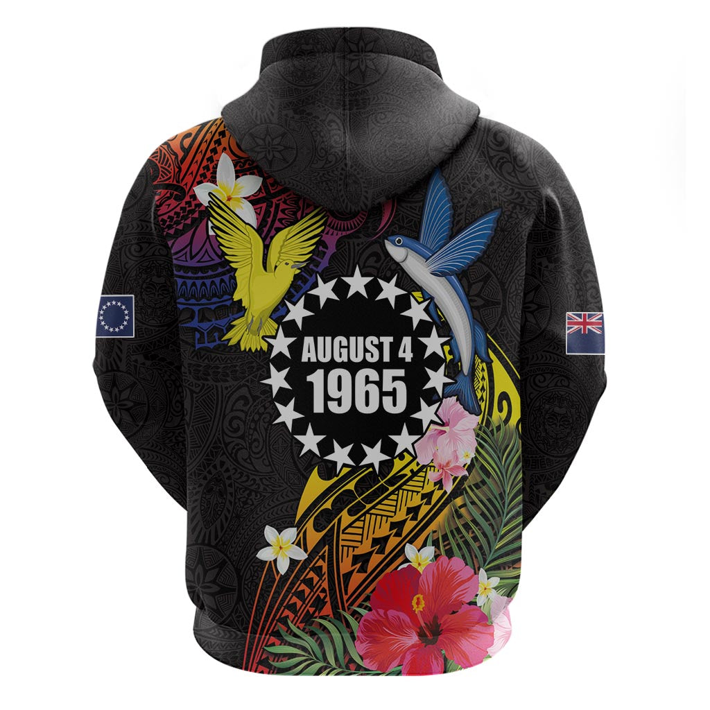Cook Islands Independence Day Zip Hoodie Maroro and Kakaia with Hibiscus Flower Polynesian Pattern