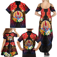 French Polynesia Bastille Day Family Matching Summer Maxi Dress and Hawaiian Shirt Tiare Flower and National Seal Polynesian Pattern LT03 - Polynesian Pride