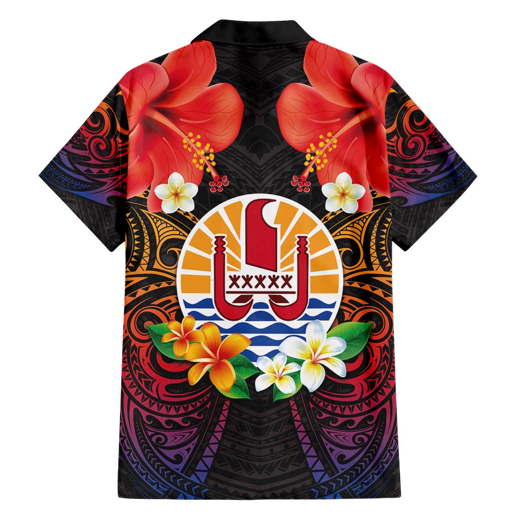 French Polynesia Bastille Day Hawaiian Shirt Tiare Flower and National Seal Polynesian Pattern