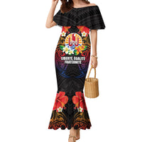 French Polynesia Bastille Day Mermaid Dress Tiare Flower and National Seal Polynesian Pattern LT03 Women Black - Polynesian Pride