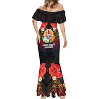 French Polynesia Bastille Day Mermaid Dress Tiare Flower and National Seal Polynesian Pattern LT03 - Polynesian Pride