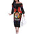 French Polynesia Bastille Day Off The Shoulder Long Sleeve Dress Tiare Flower and National Seal Polynesian Pattern