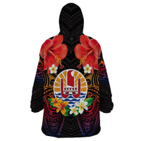 French Polynesia Bastille Day Wearable Blanket Hoodie Tiare Flower and National Seal Polynesian Pattern LT03 - Polynesian Pride