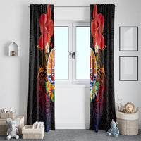 French Polynesia Bastille Day Window Curtain Tiare Flower and National Seal Polynesian Pattern