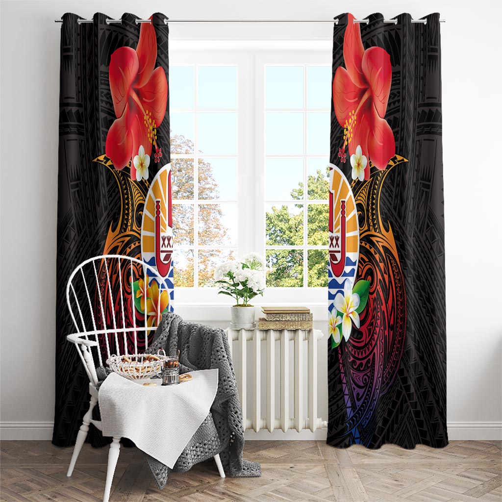 French Polynesia Bastille Day Window Curtain Tiare Flower and National Seal Polynesian Pattern