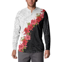 Hawaii Red Hibiscus Flowers Button Sweatshirt Polynesian Pattern With Half Black White Version