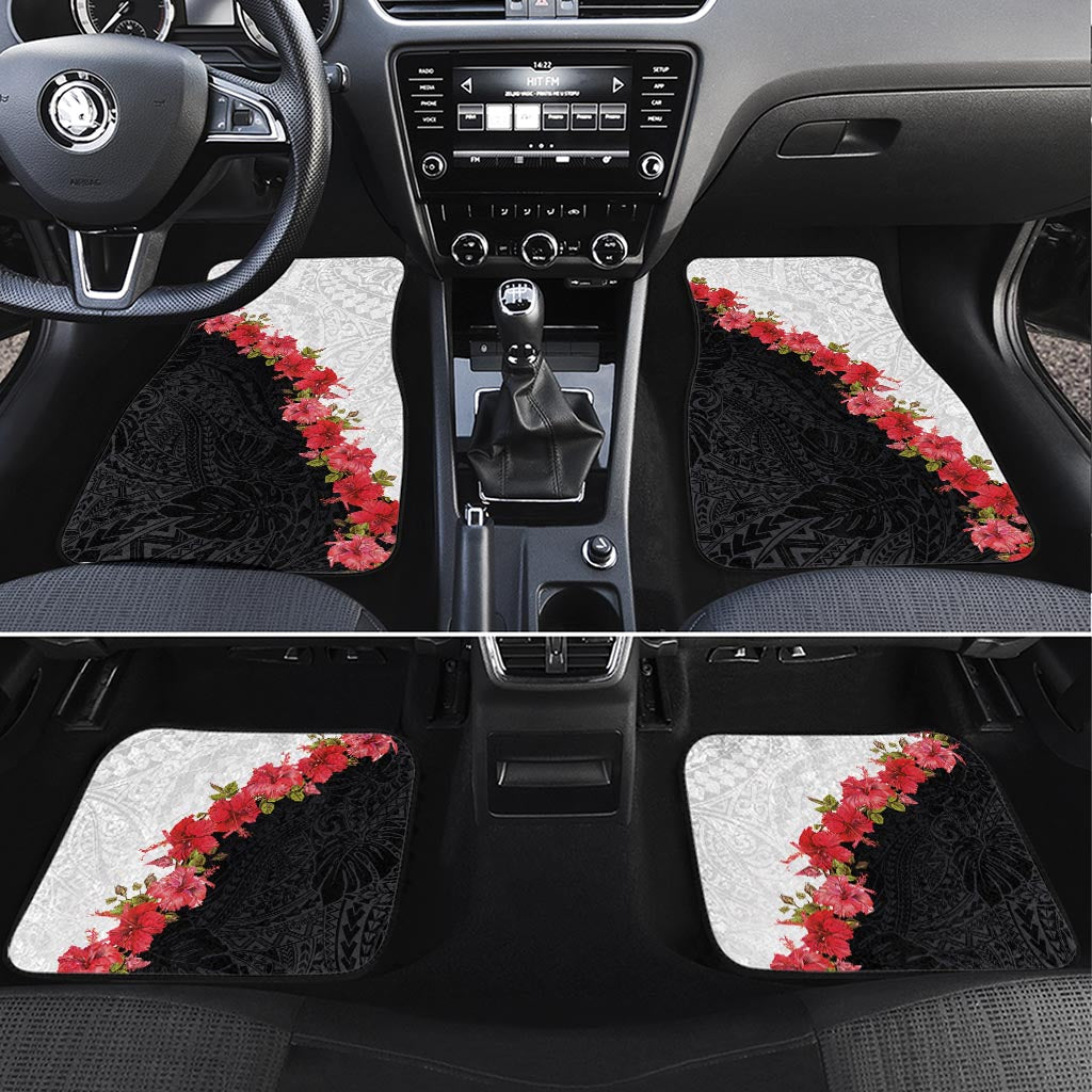 Hawaii Red Hibiscus Flowers Car Mats Polynesian Pattern With Half Black White Version