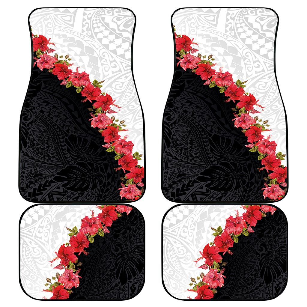 Hawaii Red Hibiscus Flowers Car Mats Polynesian Pattern With Half Black White Version