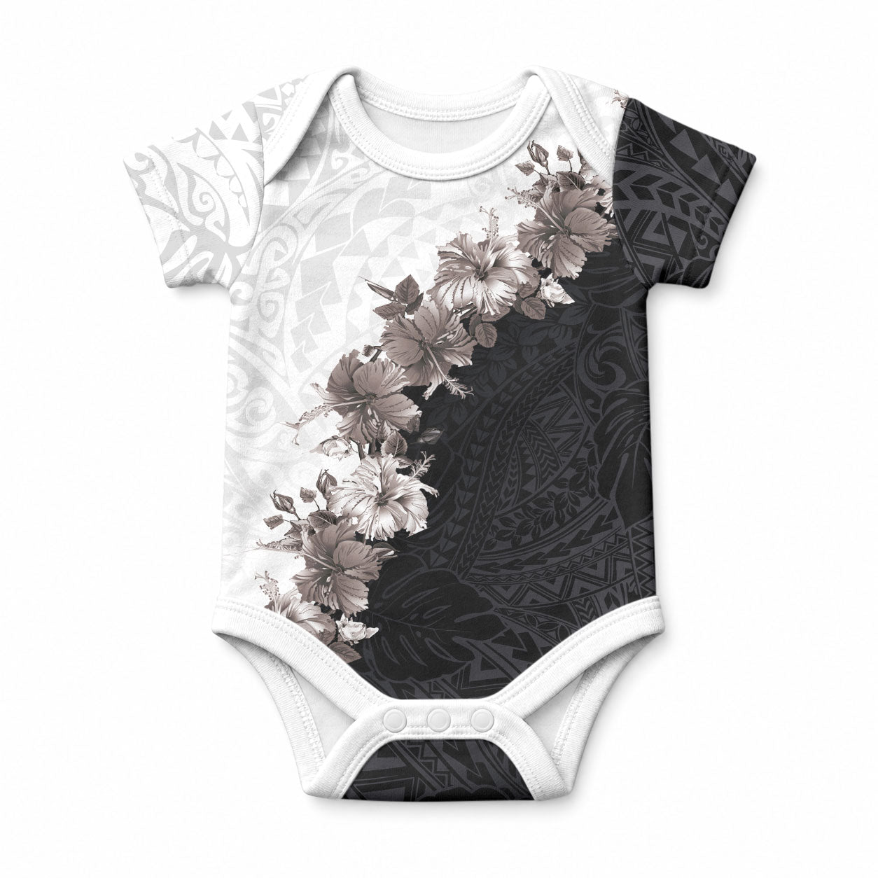 Hawaii Grayscale Hibiscus Flowers Baby Onesie