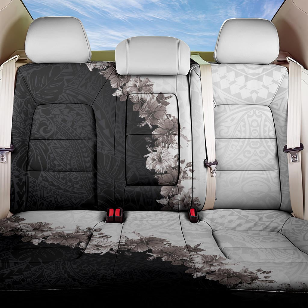 Hawaii Grayscale Hibiscus Flowers Back Car Seat Cover Polynesian Pattern With Half Black White Version