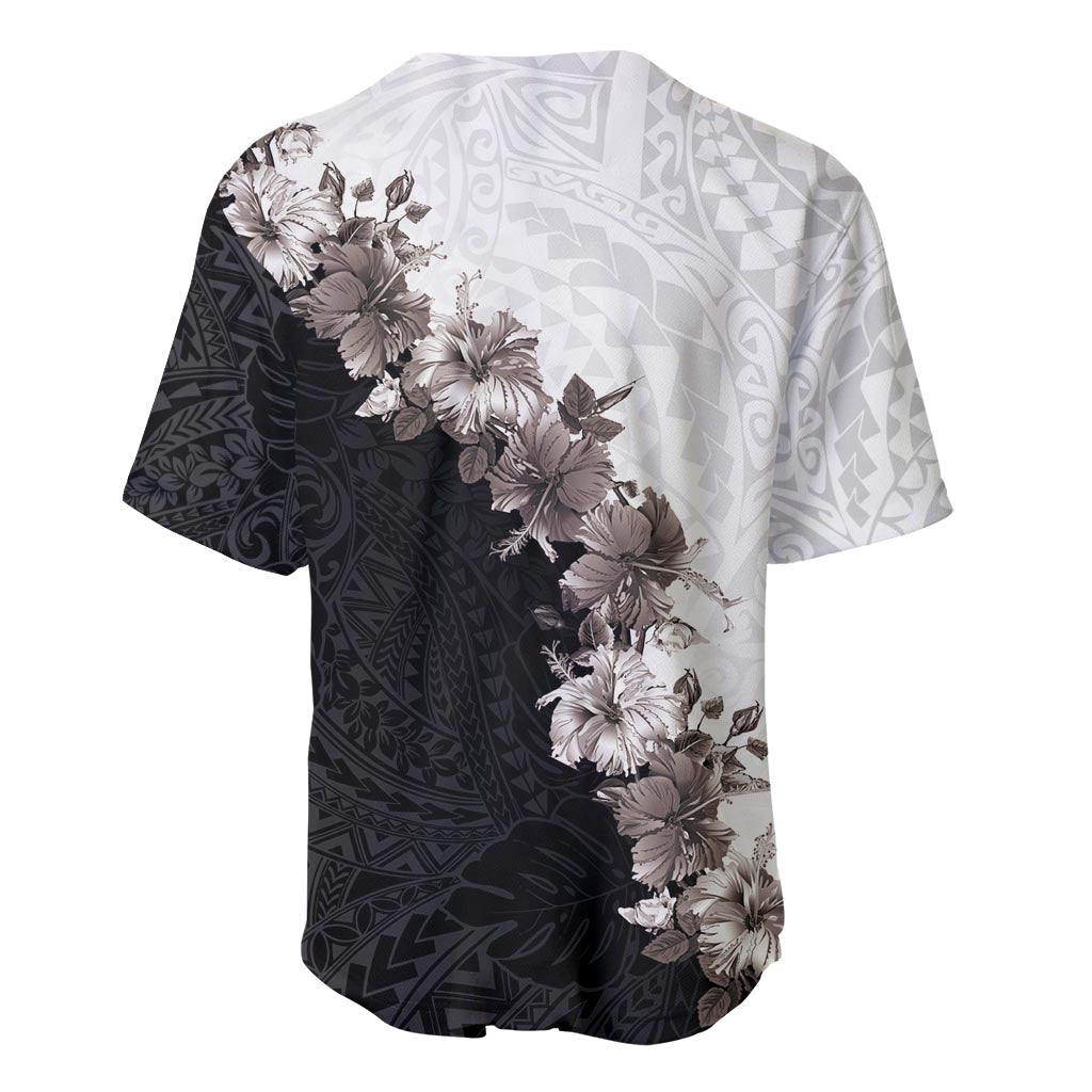 Hawaii Grayscale Hibiscus Flowers Baseball Jersey Polynesian Pattern With Half Black White Version LT03 - Polynesian Pride