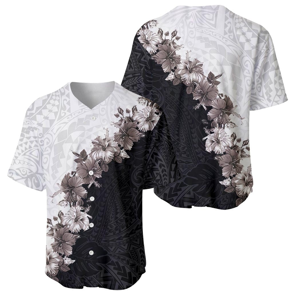 Hawaii Grayscale Hibiscus Flowers Baseball Jersey Polynesian Pattern With Half Black White Version LT03 - Polynesian Pride