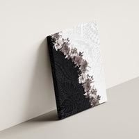 Hawaii Grayscale Hibiscus Flowers Canvas Wall Art Polynesian Pattern With Half Black White Version