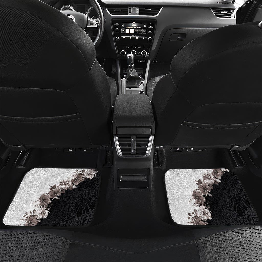 Hawaii Grayscale Hibiscus Flowers Car Mats Polynesian Pattern With Half Black White Version
