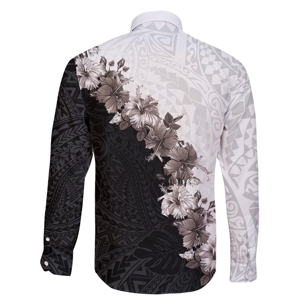 Hawaii Grayscale Hibiscus Flowers Family Matching Mermaid Dress and Hawaiian Shirt Polynesian Pattern With Half Black White Version