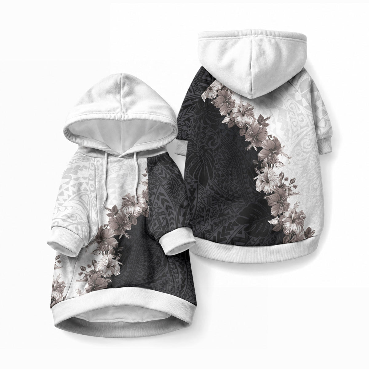 Hawaii Grayscale Hibiscus Flowers Pet Hoodie