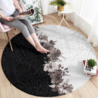 Hawaii Grayscale Hibiscus Flowers Round Carpet Polynesian Pattern With Half Black White Version
