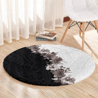 Hawaii Grayscale Hibiscus Flowers Round Carpet Polynesian Pattern With Half Black White Version