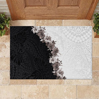 Hawaii Grayscale Hibiscus Flowers Rubber Doormat Polynesian Pattern With Half Black White Version