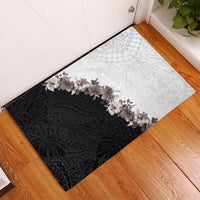 Hawaii Grayscale Hibiscus Flowers Rubber Doormat Polynesian Pattern With Half Black White Version