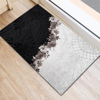 Hawaii Grayscale Hibiscus Flowers Rubber Doormat Polynesian Pattern With Half Black White Version