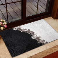 Hawaii Grayscale Hibiscus Flowers Rubber Doormat Polynesian Pattern With Half Black White Version