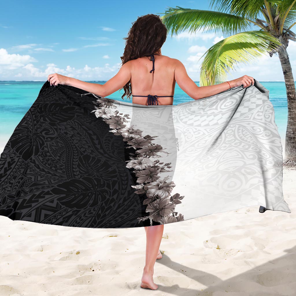 Hawaii Grayscale Hibiscus Flowers Sarong Polynesian Pattern With Half Black White Version