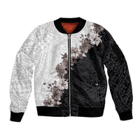 Hawaii Grayscale Hibiscus Flowers Sleeve Zip Bomber Jacket Polynesian Pattern With Half Black White Version