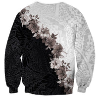 Hawaii Grayscale Hibiscus Flowers Sweatshirt Polynesian Pattern With Half Black White Version