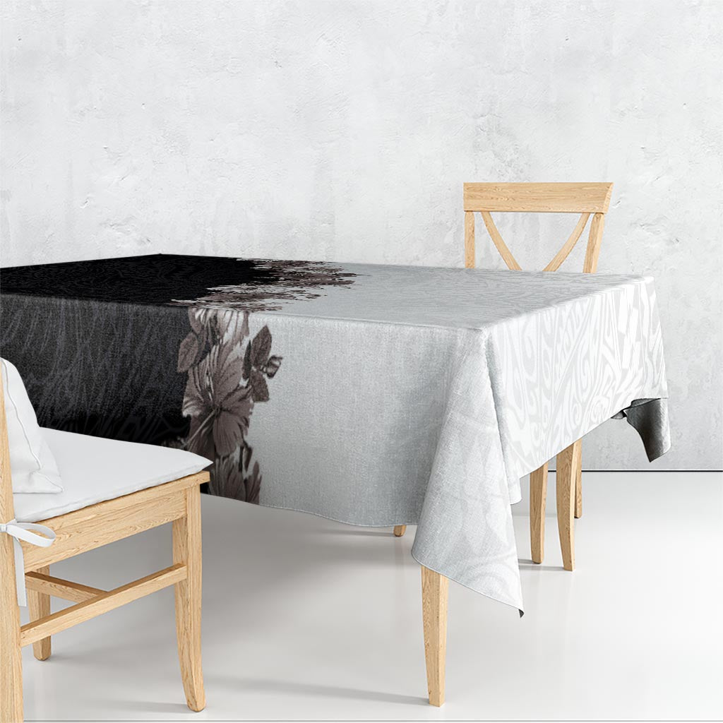 Hawaii Grayscale Hibiscus Flowers Tablecloth Polynesian Pattern With Half Black White Version