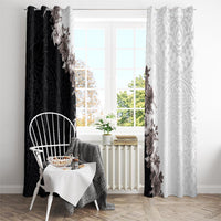 Hawaii Grayscale Hibiscus Flowers Window Curtain Polynesian Pattern With Half Black White Version