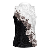 Hawaii Grayscale Hibiscus Flowers Women Sleeveless Polo Shirt Polynesian Pattern With Half Black White Version LT03 - Polynesian Pride