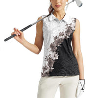 Hawaii Grayscale Hibiscus Flowers Women Sleeveless Polo Shirt Polynesian Pattern With Half Black White Version LT03 - Polynesian Pride