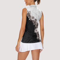 Hawaii Grayscale Hibiscus Flowers Women Sleeveless Polo Shirt Polynesian Pattern With Half Black White Version LT03 - Polynesian Pride