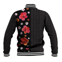 Hawaii Hibiscus and Plumeria Flowers Baseball Jacket Tapa Tribal Pattern Half Style Colorful Mode