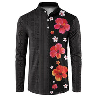 Hawaii Hibiscus and Plumeria Flowers Button Sweatshirt Tapa Tribal Pattern Half Style Colorful Mode