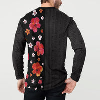 Hawaii Hibiscus and Plumeria Flowers Button Sweatshirt Tapa Tribal Pattern Half Style Colorful Mode