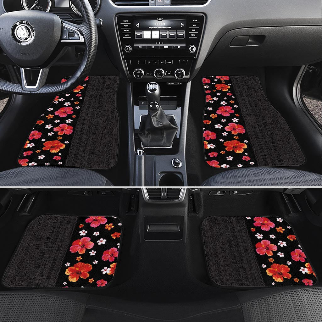 Hawaii Hibiscus and Plumeria Flowers Car Mats Tapa Tribal Pattern Half Style Colorful Mode