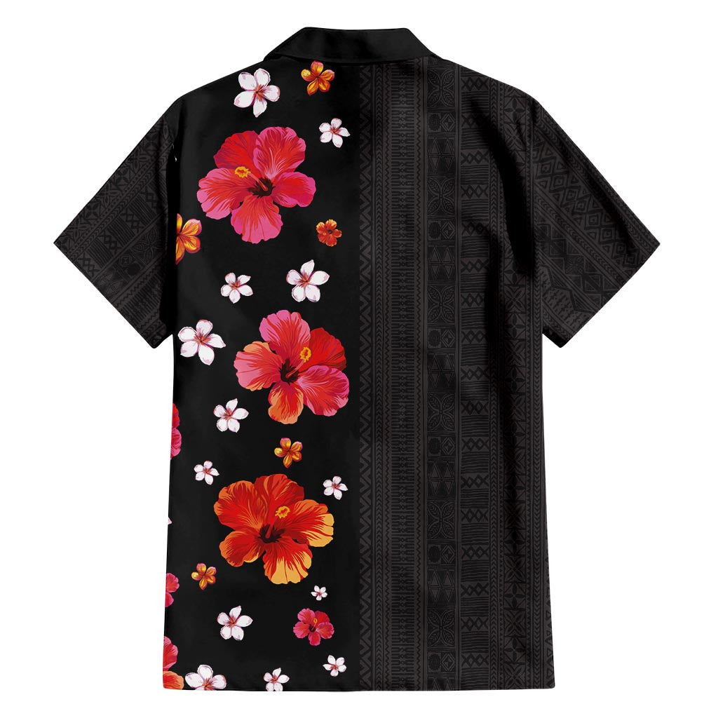 Hawaii Hibiscus and Plumeria Flowers Family Matching Long Sleeve Bodycon Dress and Hawaiian Shirt Tapa Tribal Pattern Half Style Colorful Mode