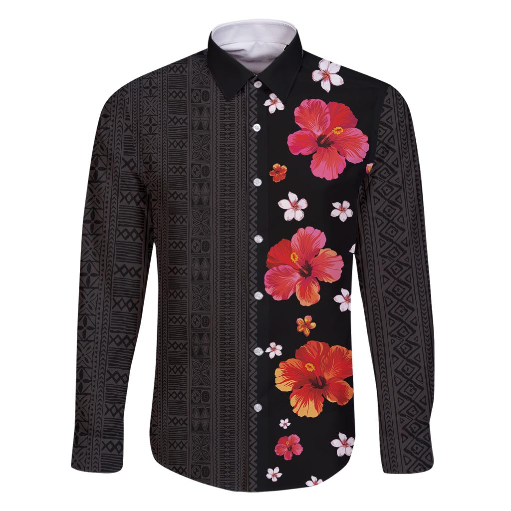 Hawaii Hibiscus and Plumeria Flowers Family Matching Off Shoulder Maxi Dress and Hawaiian Shirt Tapa Tribal Pattern Half Style Colorful Mode