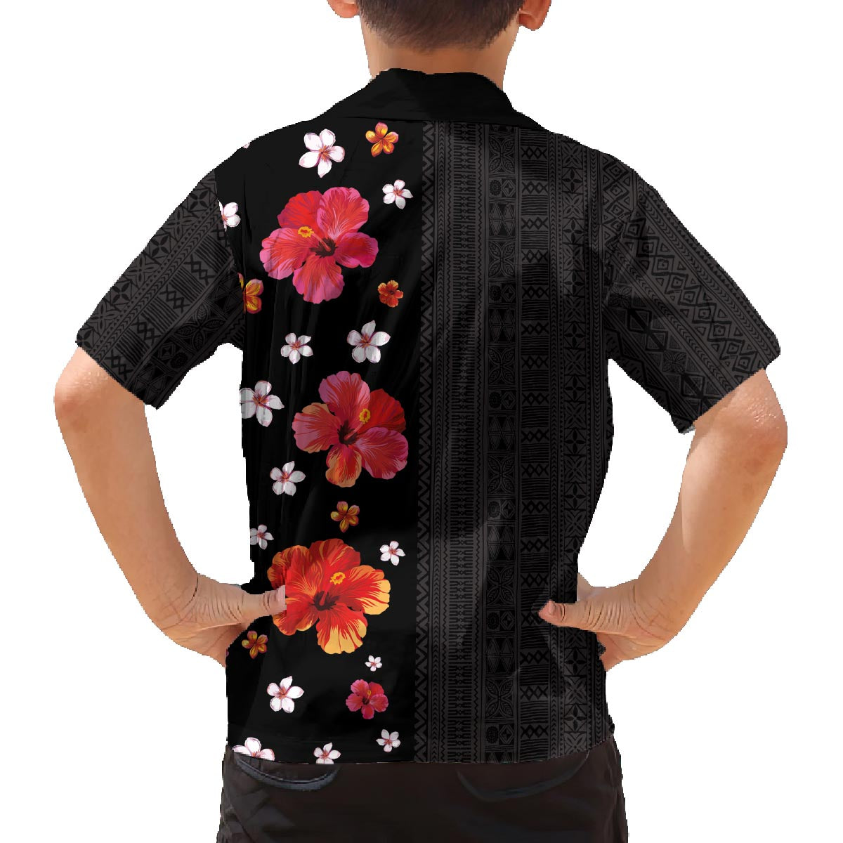 Hawaii Hibiscus and Plumeria Flowers Family Matching Puletasi and Hawaiian Shirt Tapa Tribal Pattern Half Style Colorful Mode LT03 - Polynesian Pride