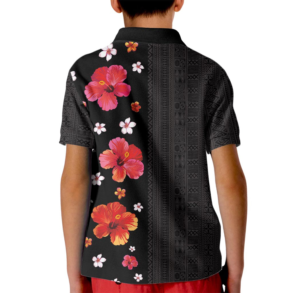Hawaii Hibiscus and Plumeria Flowers Kid Polo Shirt Tapa Tribal Pattern Half Style Colorful Mode