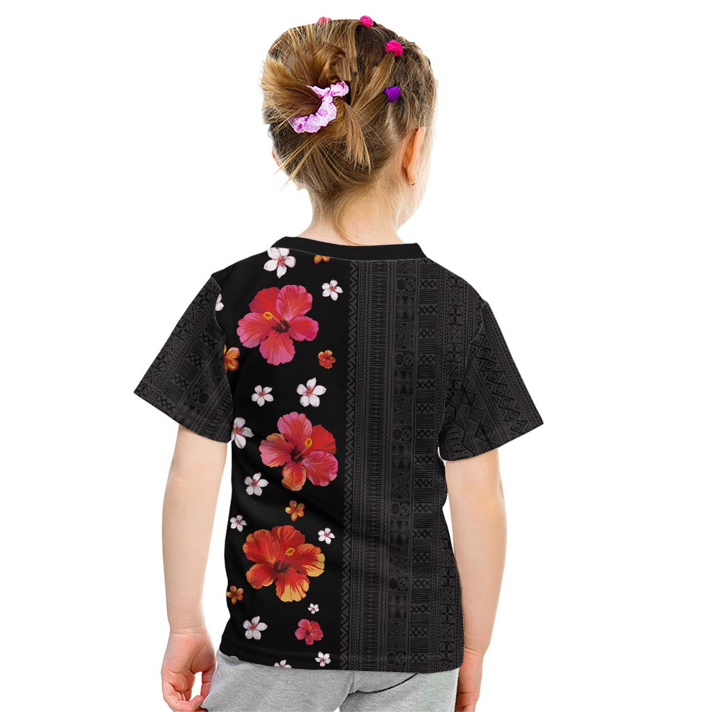 Hawaii Hibiscus and Plumeria Flowers Kid T Shirt Tapa Tribal Pattern Half Style Colorful Mode LT03 - Polynesian Pride